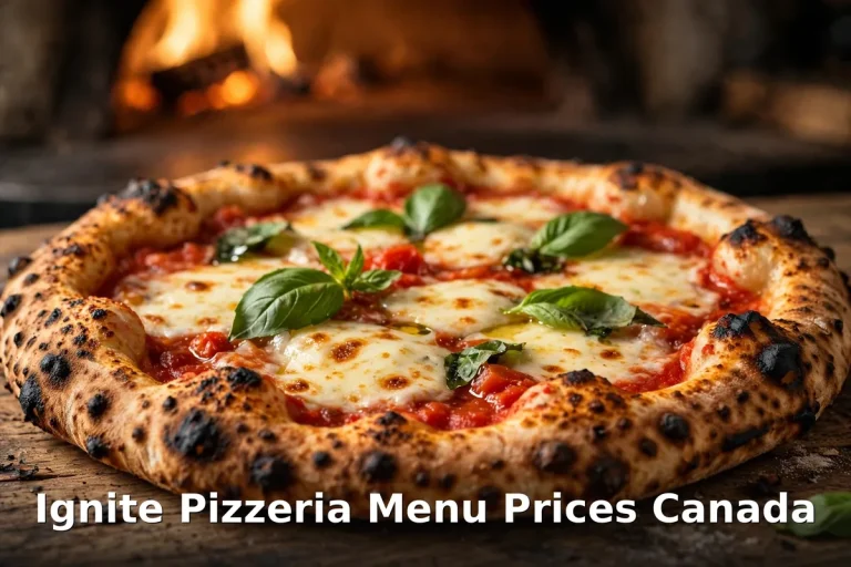 Ignite Pizzeria menu prices Canada 2026 - stone-fired pepperoni pizza with blistered crust and melted mozzarella
