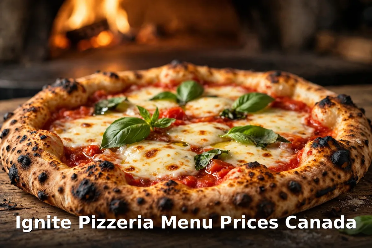 Ignite Pizzeria menu prices Canada 2026 - stone-fired pepperoni pizza with blistered crust and melted mozzarella