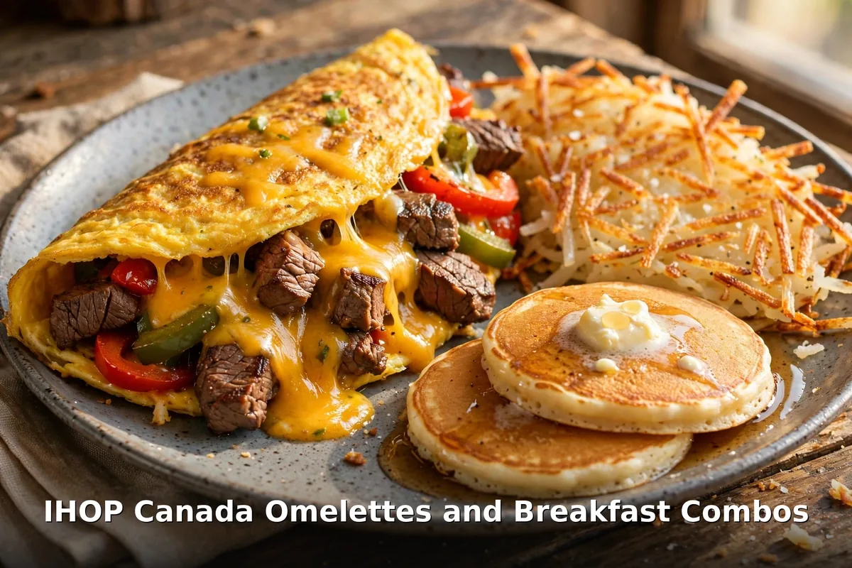 IHOP Canada stuffed omelette with hash browns and pancakes, ihop omelette prices canada