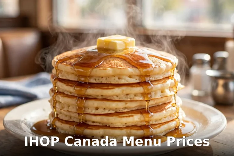 IHOP Canada menu prices 2026: steaming stack of buttermilk pancakes with syrup and butter