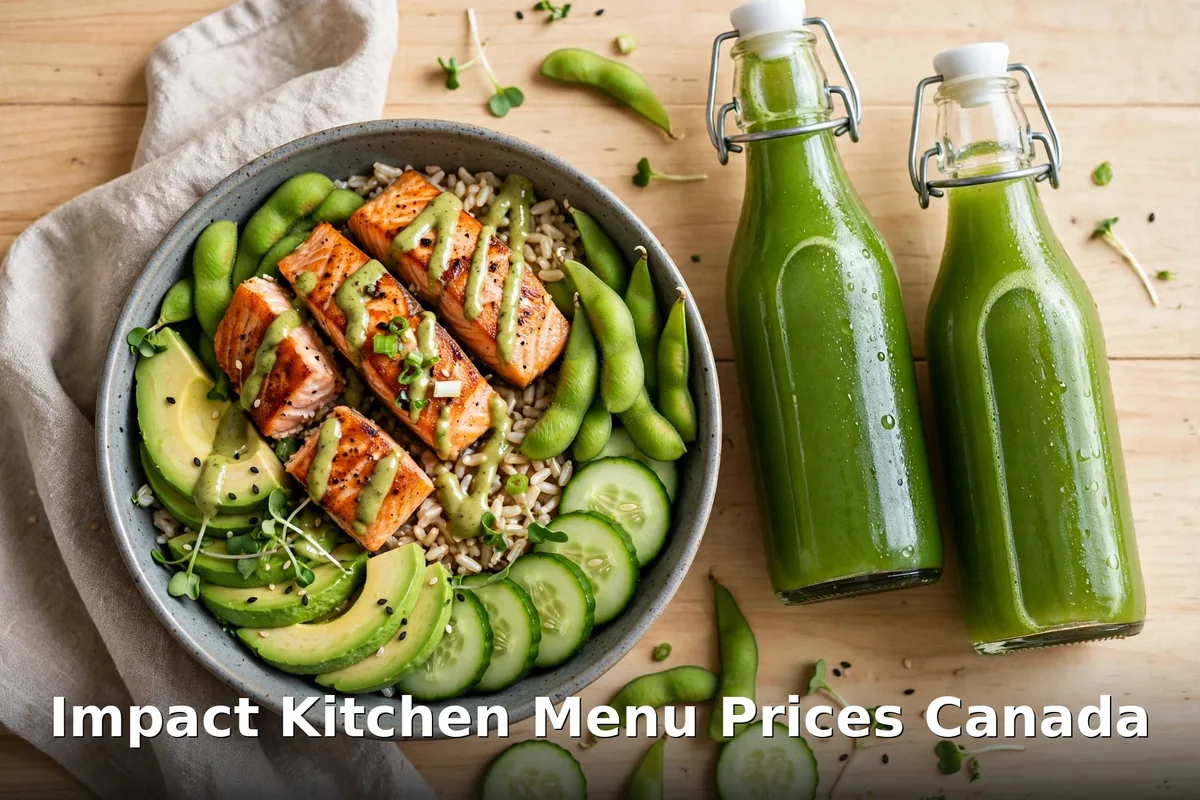 Salmon power bowl with cold pressed green juices, impact kitchen power bowl prices canada
