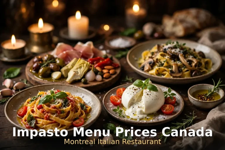 Impasto menu prices Canada 2026: Italian restaurant food spread in Montreal QC