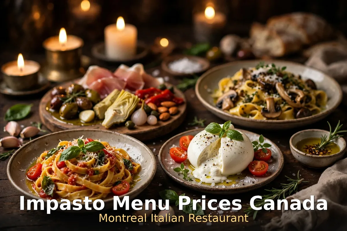 Impasto menu prices Canada 2026: Italian restaurant food spread in Montreal QC