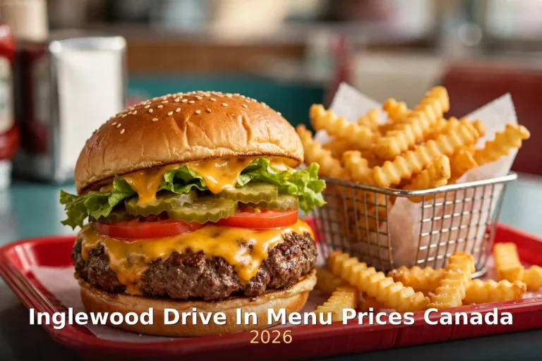 Inglewood Drive In menu prices Canada 2026: classic drive-in cheeseburger with crinkle-cut fries, Inglewood Drive In Menu Prices Canada