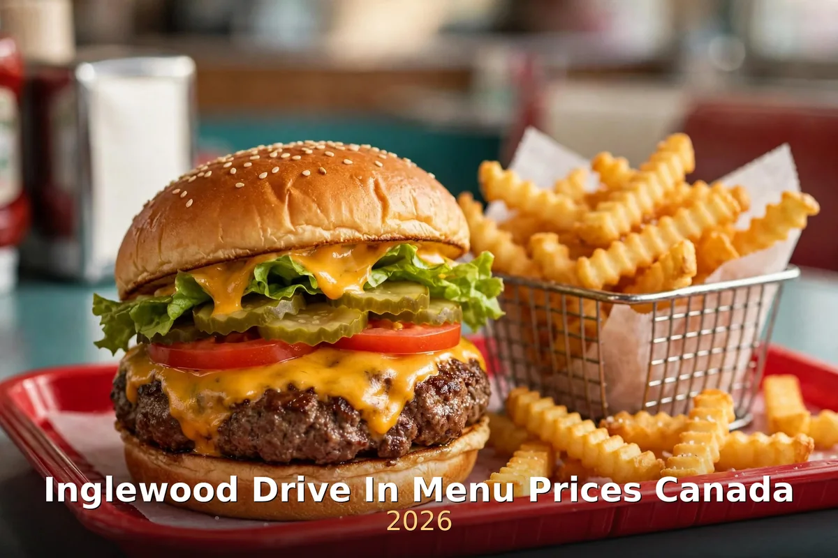 Inglewood Drive In menu prices Canada 2026: classic drive-in cheeseburger with crinkle-cut fries, Inglewood Drive In Menu Prices Canada