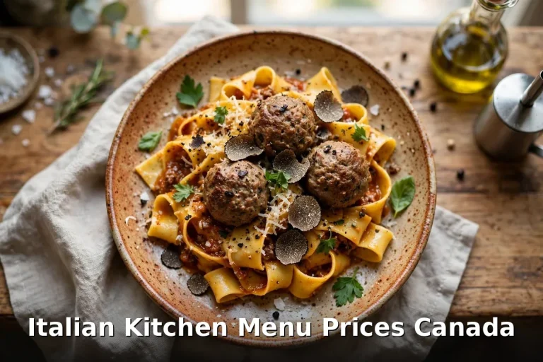 Italian Kitchen menu prices Canada, truffle spaghetti with signature meatballs at the Vancouver Burrard Street restaurant