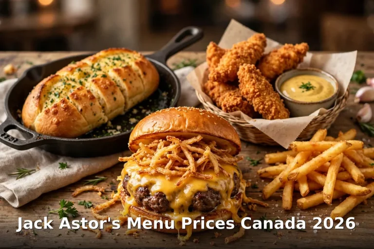 AI-generated bar-and-grill food photo with PIL text overlay "Jack Astor's Menu Prices Canada 2026", jack astors menu prices canada 2026