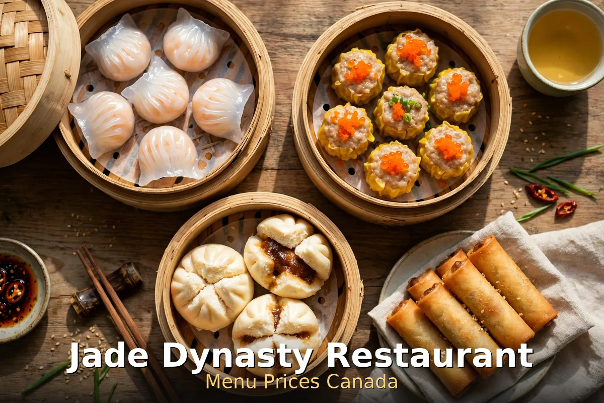 Jade Dynasty menu prices Canada 2026: steamed Cantonese dim sum spread in Vancouver Chinatown