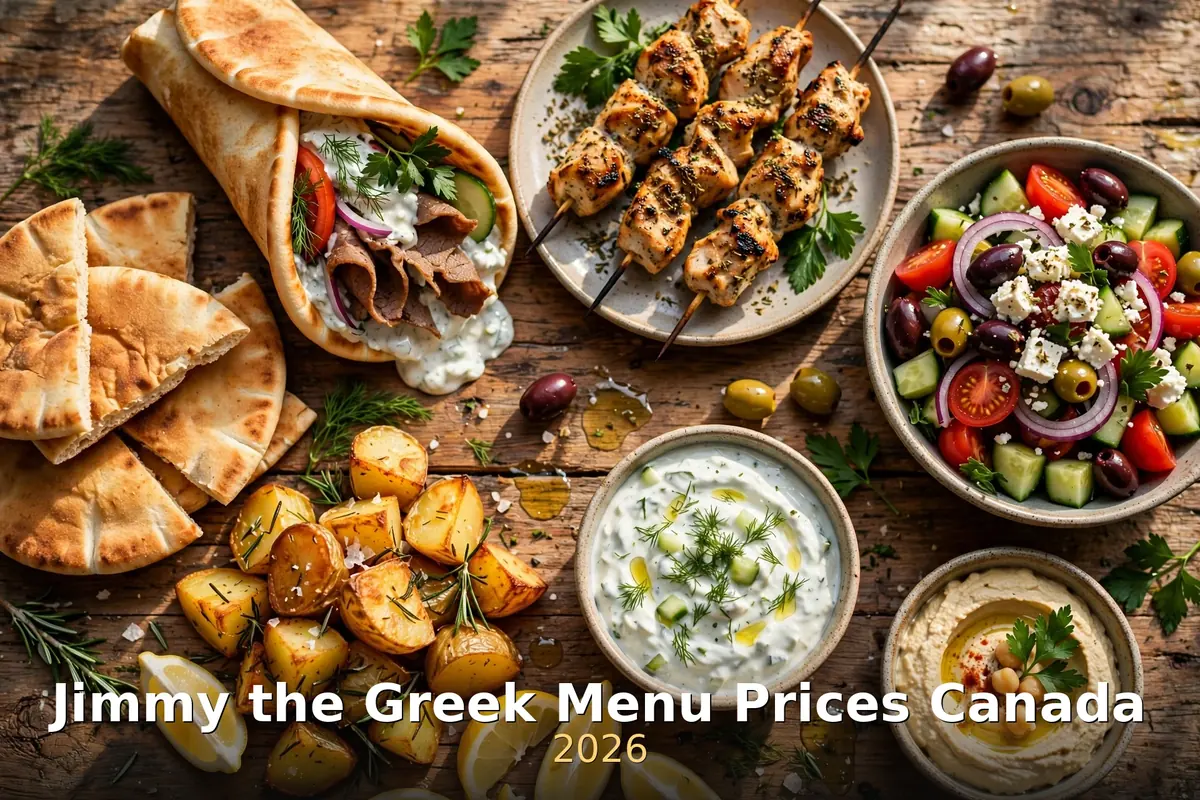 Greek spread with gyro pita, chicken souvlaki skewers, Greek salad, roast potatoes and tzatziki, jimmy the greek menu prices canada