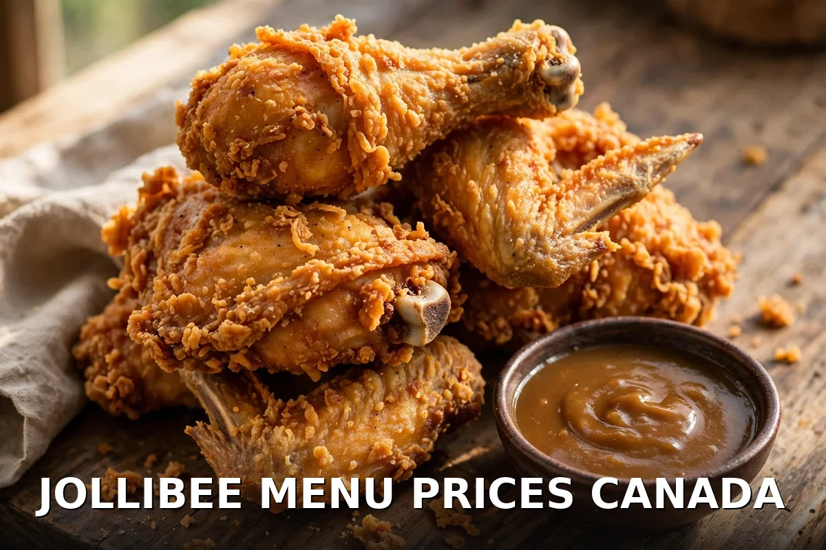 Jollibee Canada menu prices 2026: crispy golden fried chicken pieces with gravy, jollibee canada menu prices