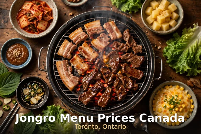 AI-generated Korean BBQ grill with pork belly and marinated beef, jongro menu prices canada 2026