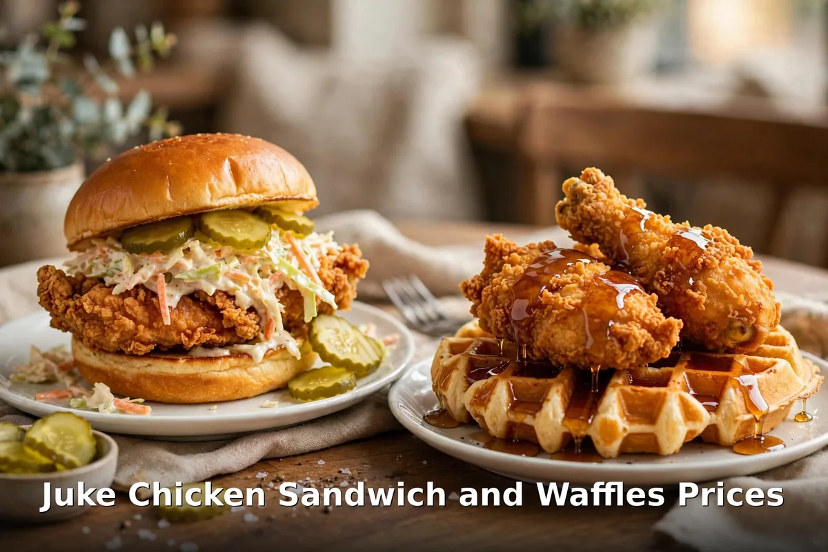 Crispy fried chicken and waffles with chipotle maple drizzle, juke fried chicken vancouver prices