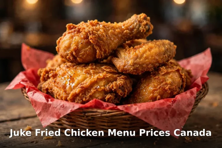 Juke Fried Chicken Menu Prices Canada 2026: AI-generated crispy gluten-free fried chicken pieces with fries