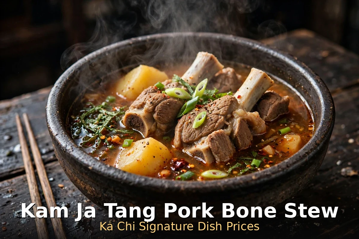 Steaming kam ja tang pork bone stew in a stone pot at Ka Chi, ka chi menu prices canada