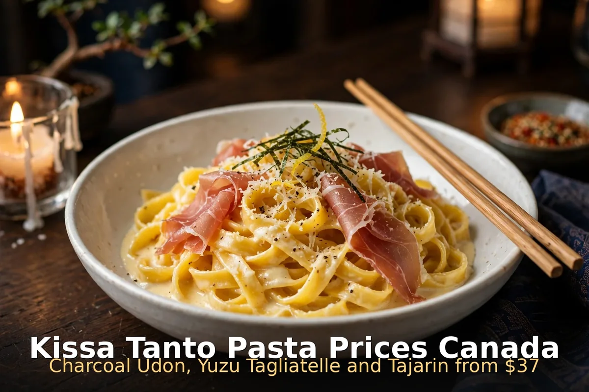 Kissa Tanto charcoal udon with seafood and Calabrian chili butter, kissa tanto charcoal udon menu prices canada
