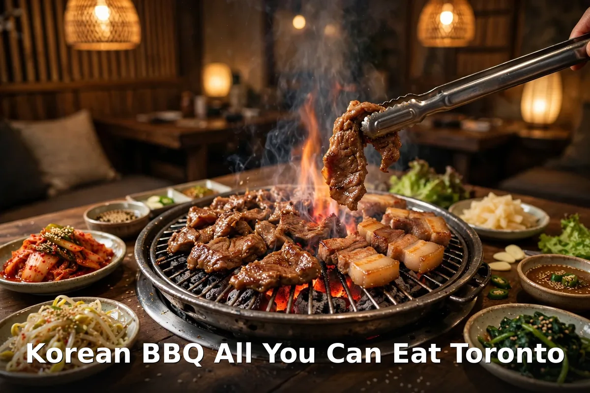 Korean BBQ grill with marinated bulgogi beef at the table, korean grill house prices canada 2026