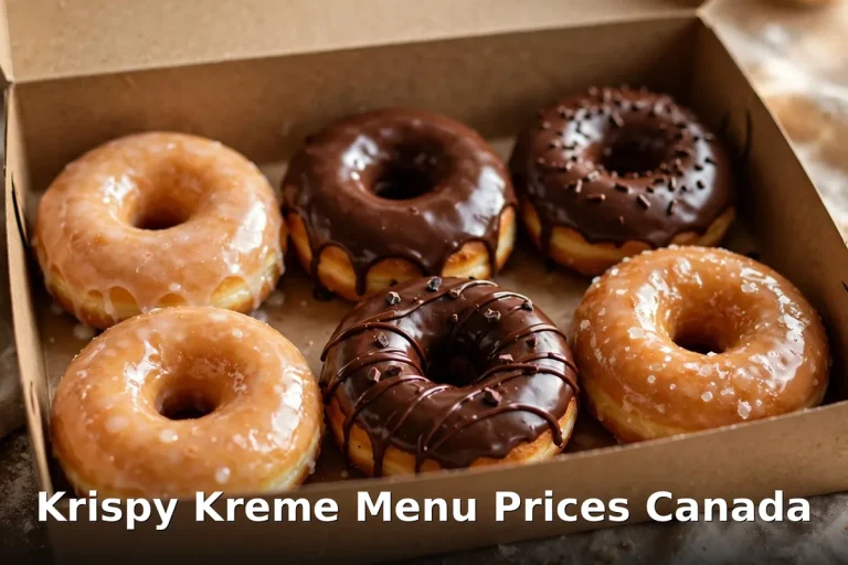 Krispy Kreme Menu Prices Canada 2026, AI doughnut box photo with keyword text overlay