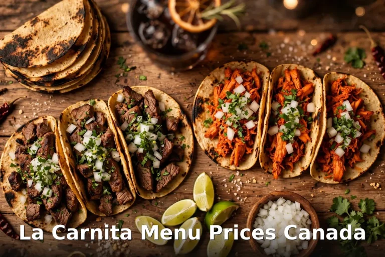 AI-generated tacos photo with PIL text overlay, la carnita menu prices canada 2026