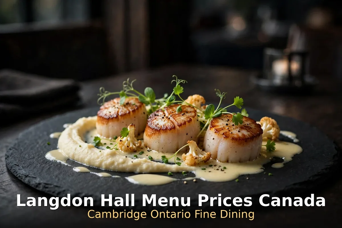 Langdon Hall menu prices Canada - seared sea scallop dish with fine dining plating, Langdon Hall menu prices