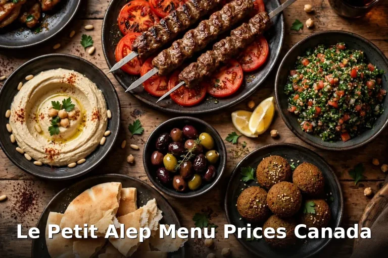 Syrian feast spread with kebabs and mezze, le petit alep menu prices canada 2026