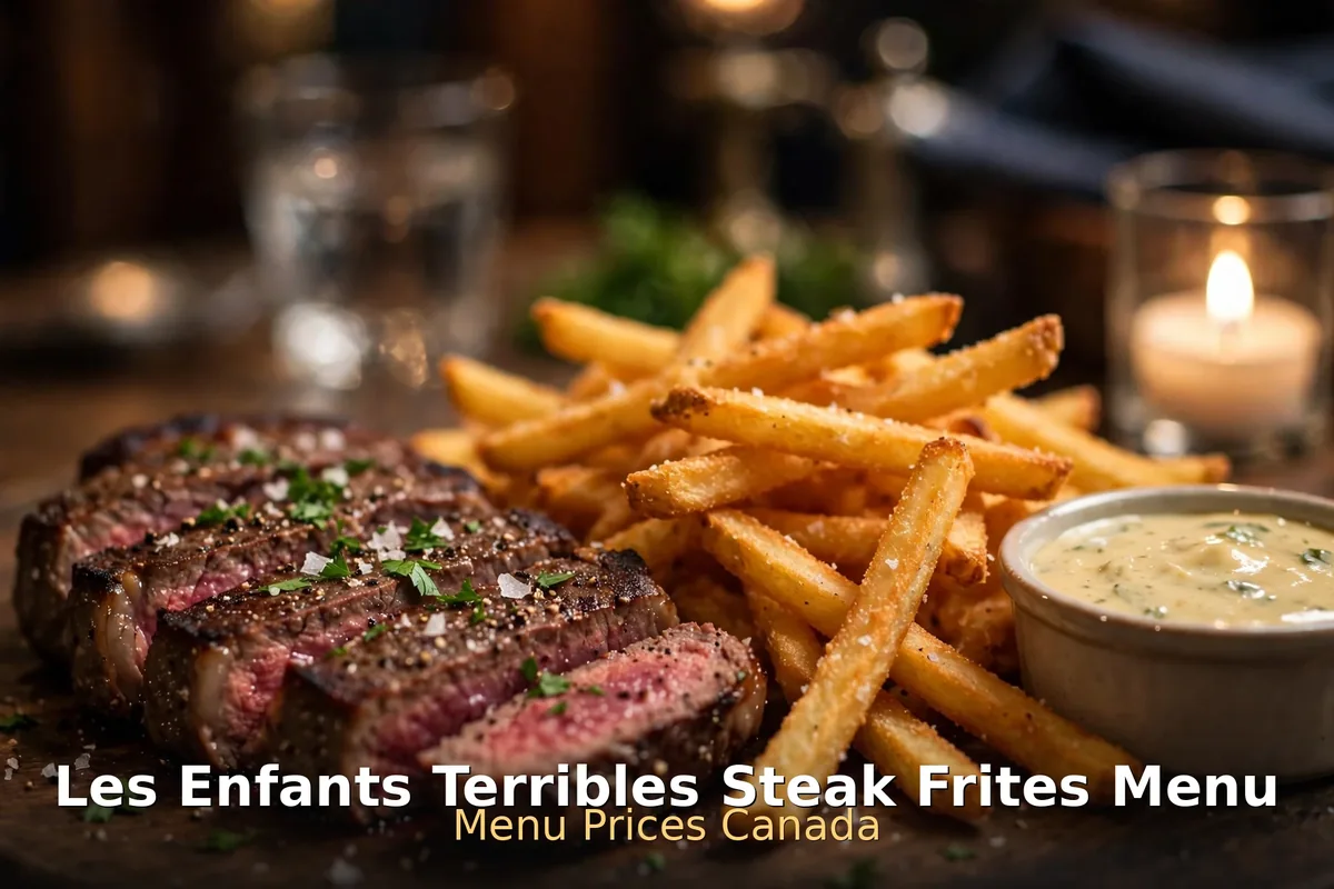 Les Enfants Terribles steak frites menu prices Canada: grilled steak with golden frites
