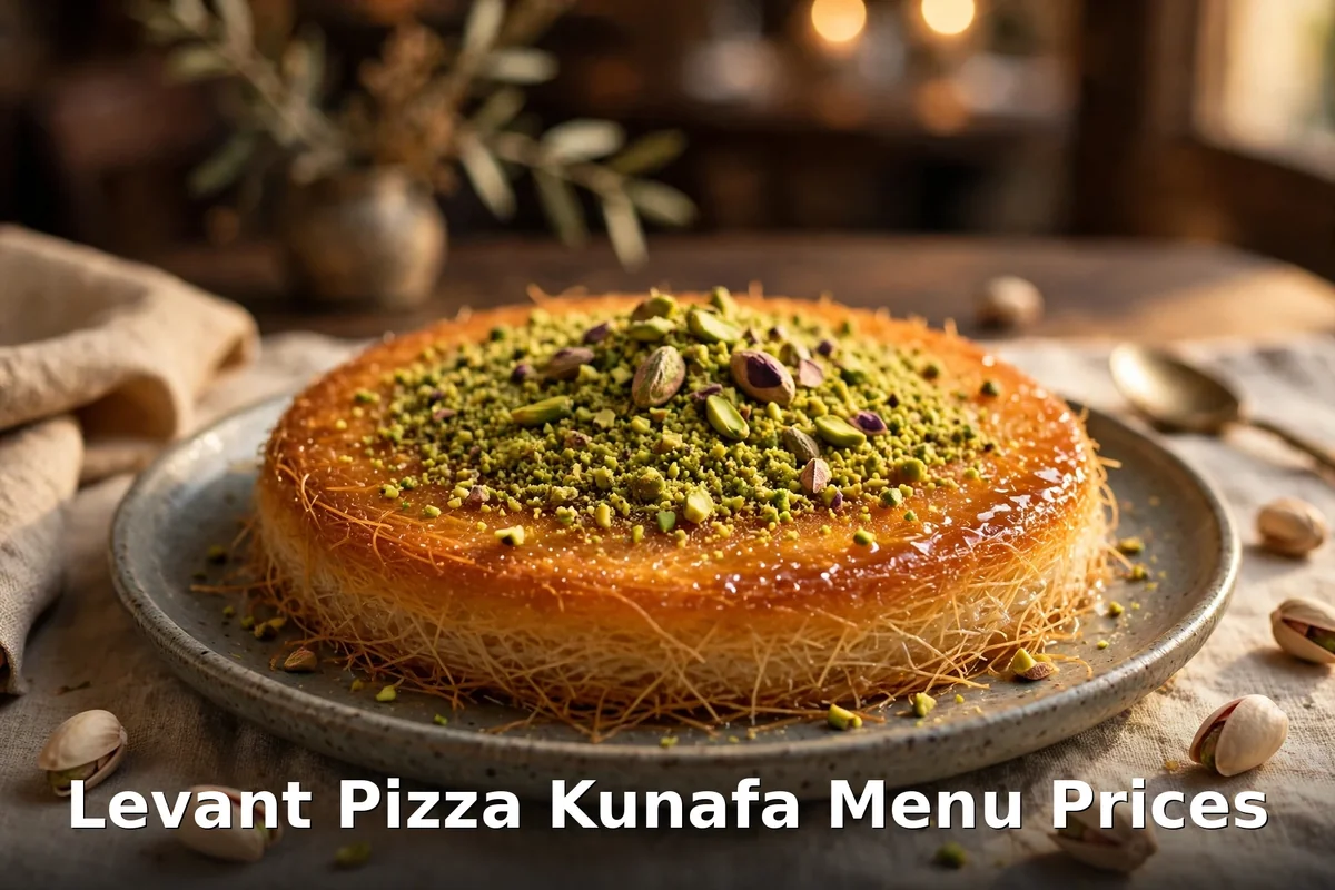 Pistachio kunafa dessert with syrup, levant pizza kunafa prices canada 2026