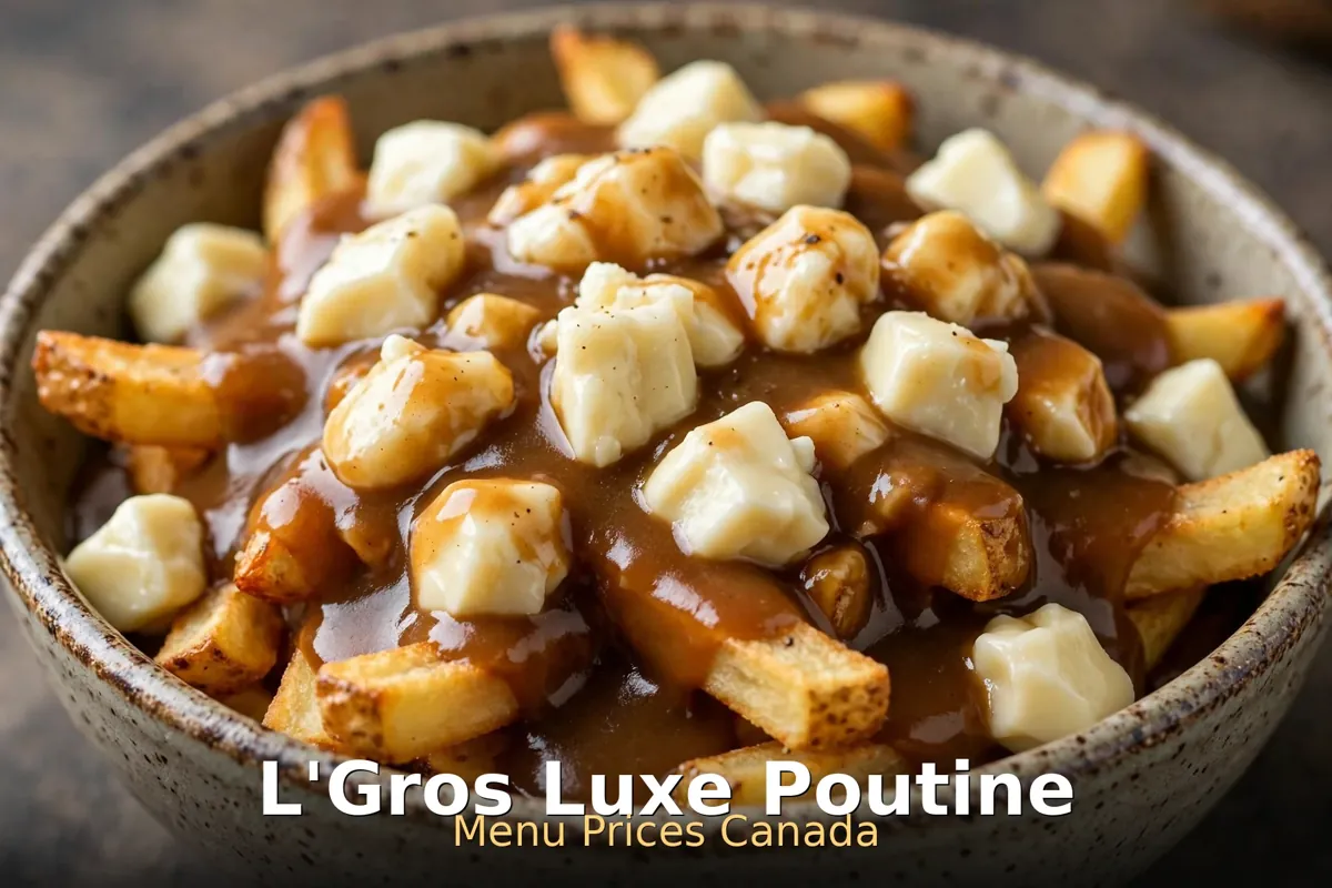 Classic poutine with cheese curds and hot gravy, l'gros luxe menu prices canada