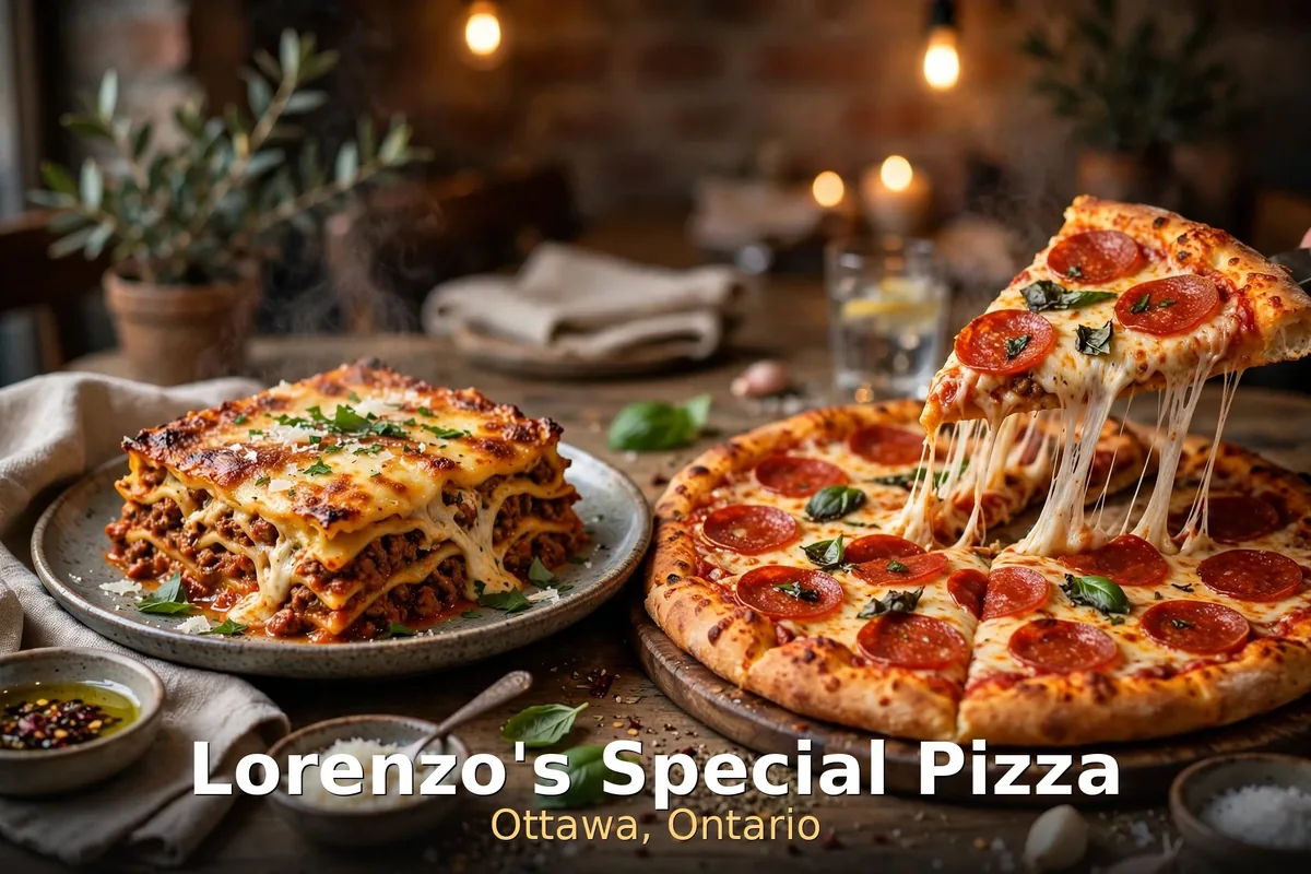 Lorenzo's Pizzeria menu prices Canada, baked lasagna and pepperoni pizza at Lorenzo's Pizzeria Ottawa
