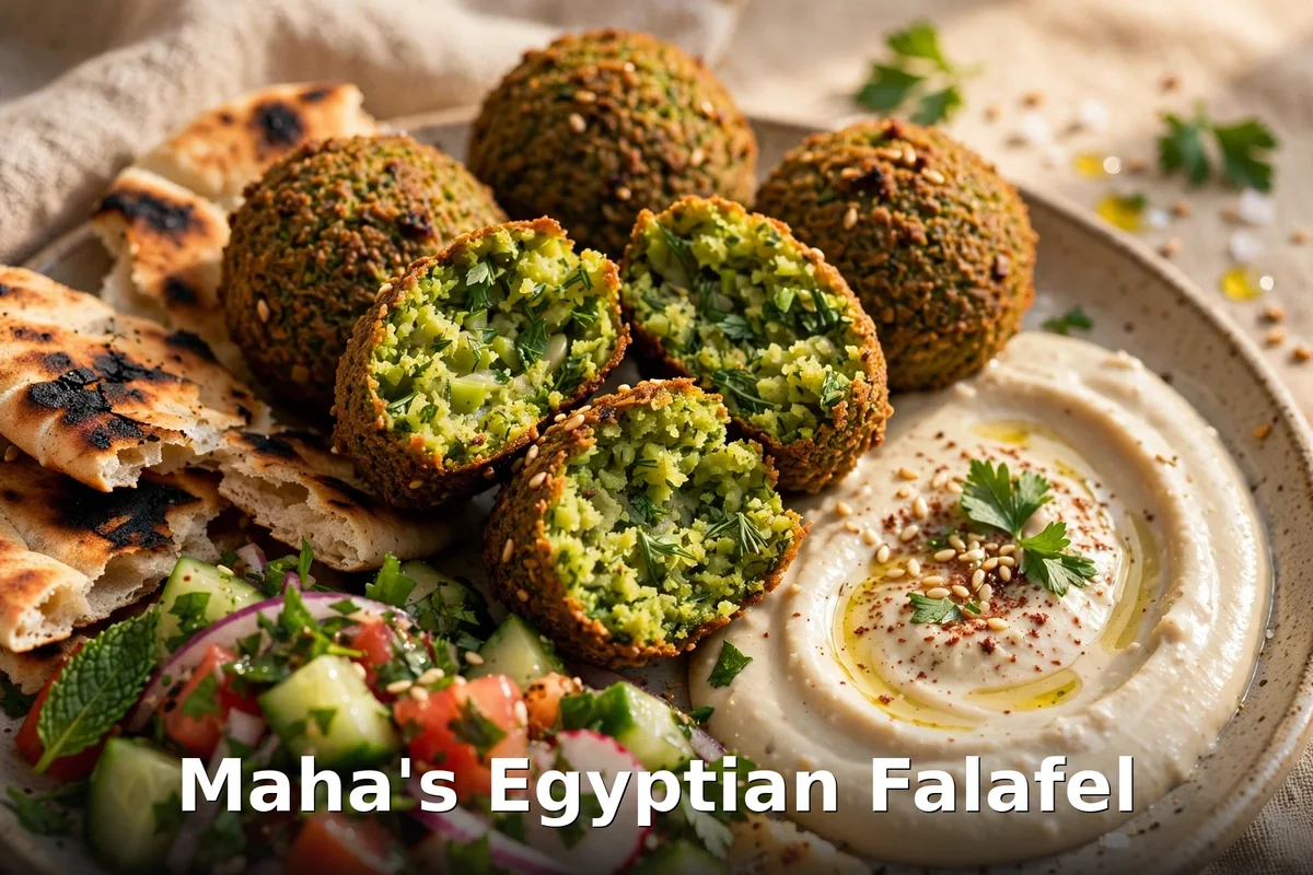 Taameia falafel with tehina sauce at Maha's Egyptian brunch Toronto, maha's falafel price