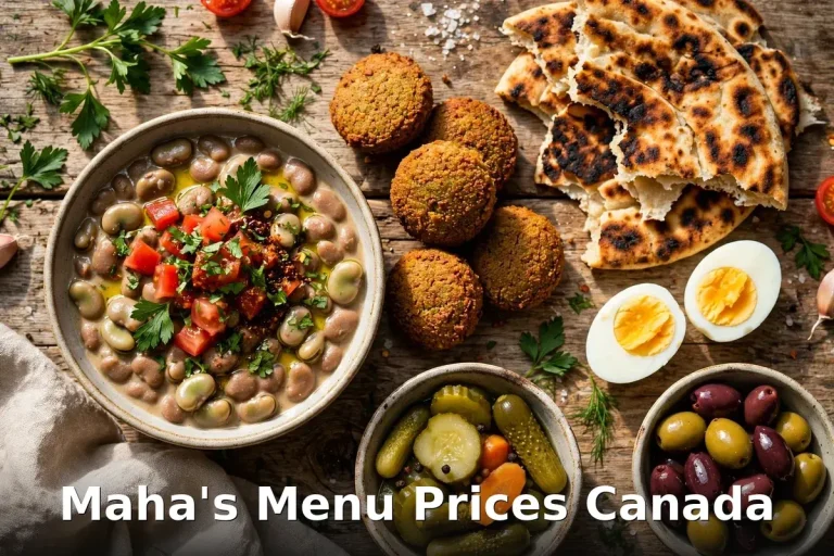 Egyptian brunch spread with falafel, shakshuka and foole at Maha's Toronto, maha's menu prices canada 2026