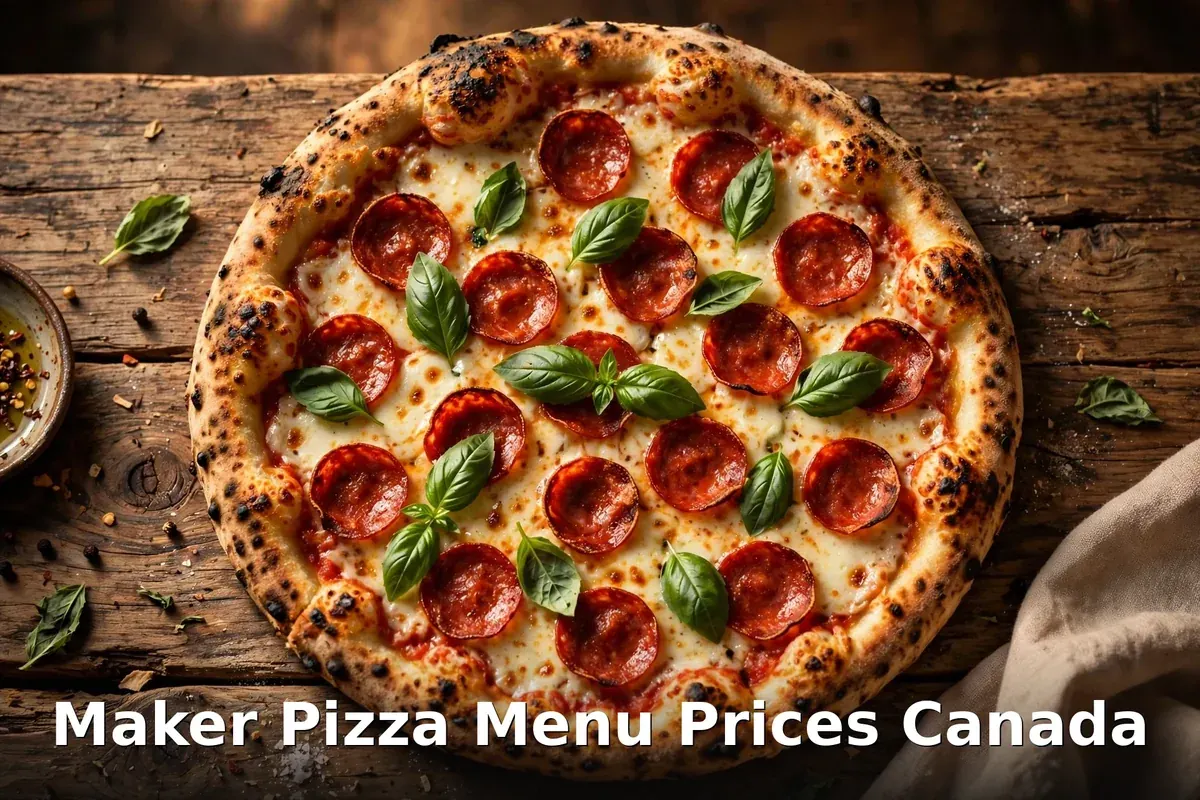 Maker Pizza menu prices Canada 2026: fresh Toronto-style pizza with melted mozzarella and basil