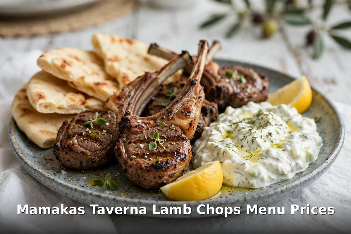 Grilled lamb chops with lemon and herbs on a white plate, Mamakas Taverna paidakia lamb chops price Canada