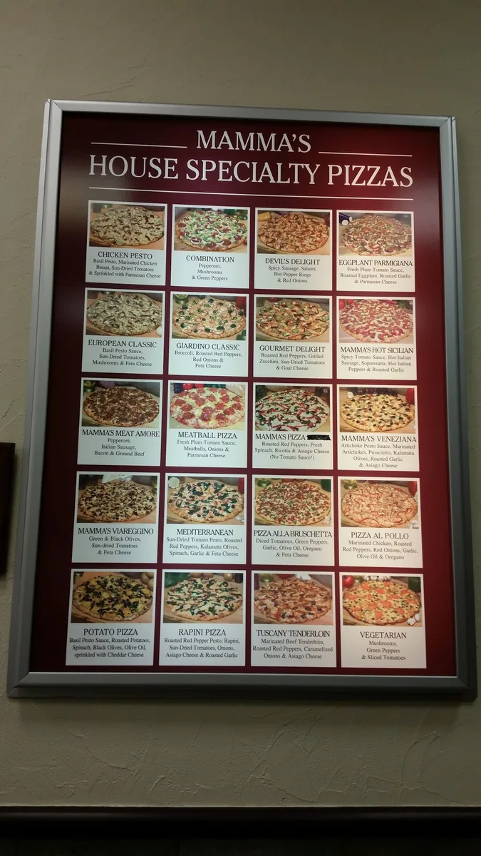 Mamma's specialty pizza menu board at a Mamma's Pizza location, mamma's pizza menu prices canada