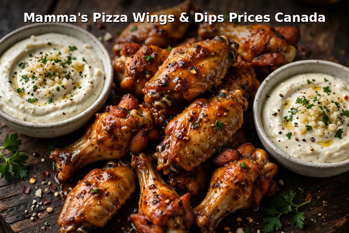 Mamma's Pizza oven-baked chicken wings with creamy garlic dips, mamma's pizza wings prices canada