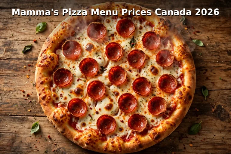 Pepperoni pizza with molten mozzarella and crisp pepperoni cups on a wooden table, mamma's pizza menu prices canada