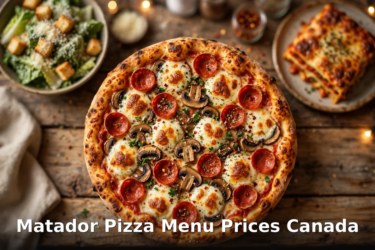 Matador Pizza menu prices Canada - loaded specialty pizza, baked lasagna and wings