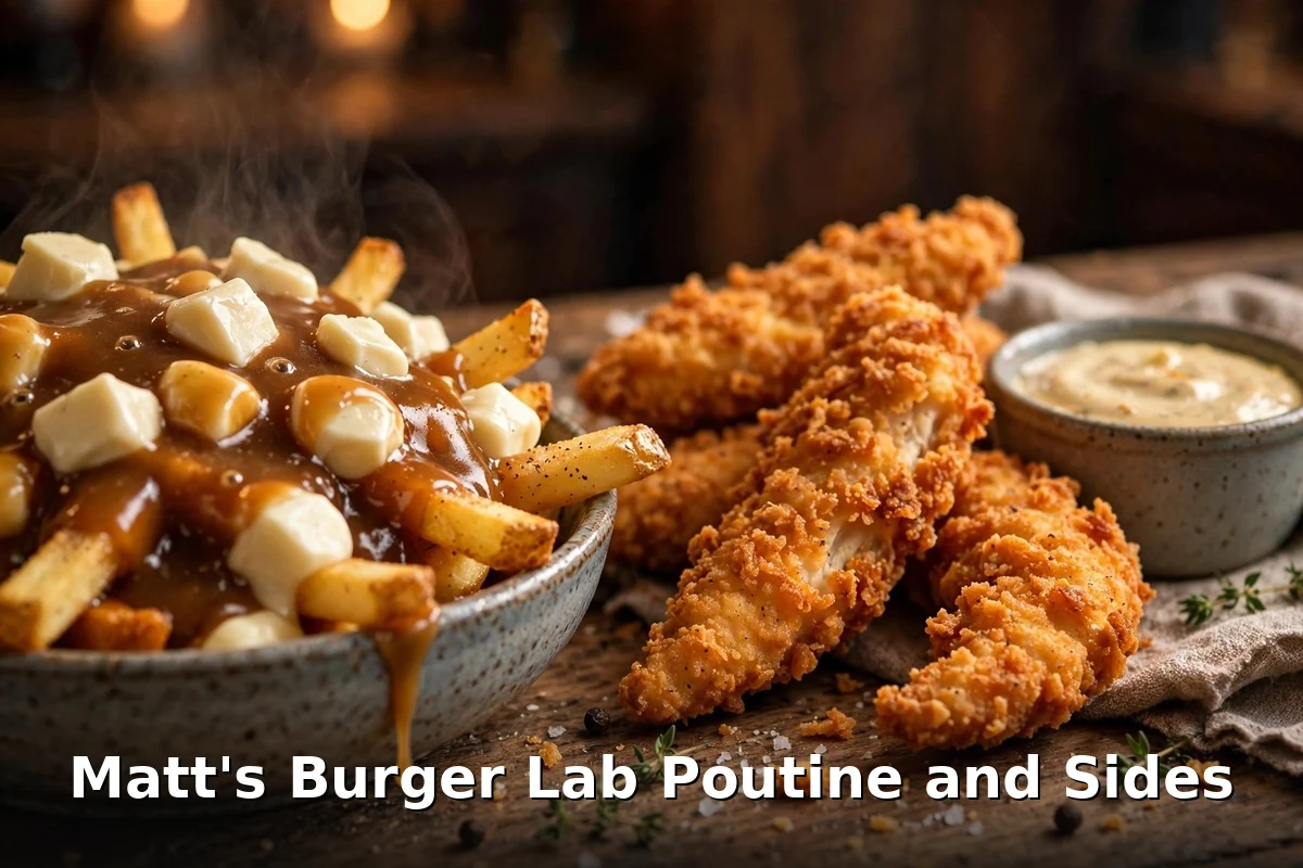 Matt's Burger Lab poutine and sides prices Canada - steaming poutine and fried chicken, matt's burger lab menu prices