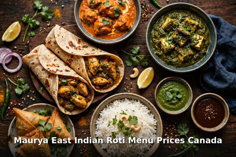 Maurya East Indian Roti dishes: curries and roti wraps, Maurya East Indian Roti menu prices Canada