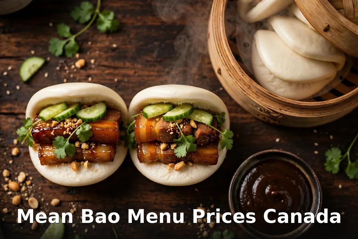 Mean Bao menu prices Canada 2026: steamed bao buns with pork belly and fresh toppings
