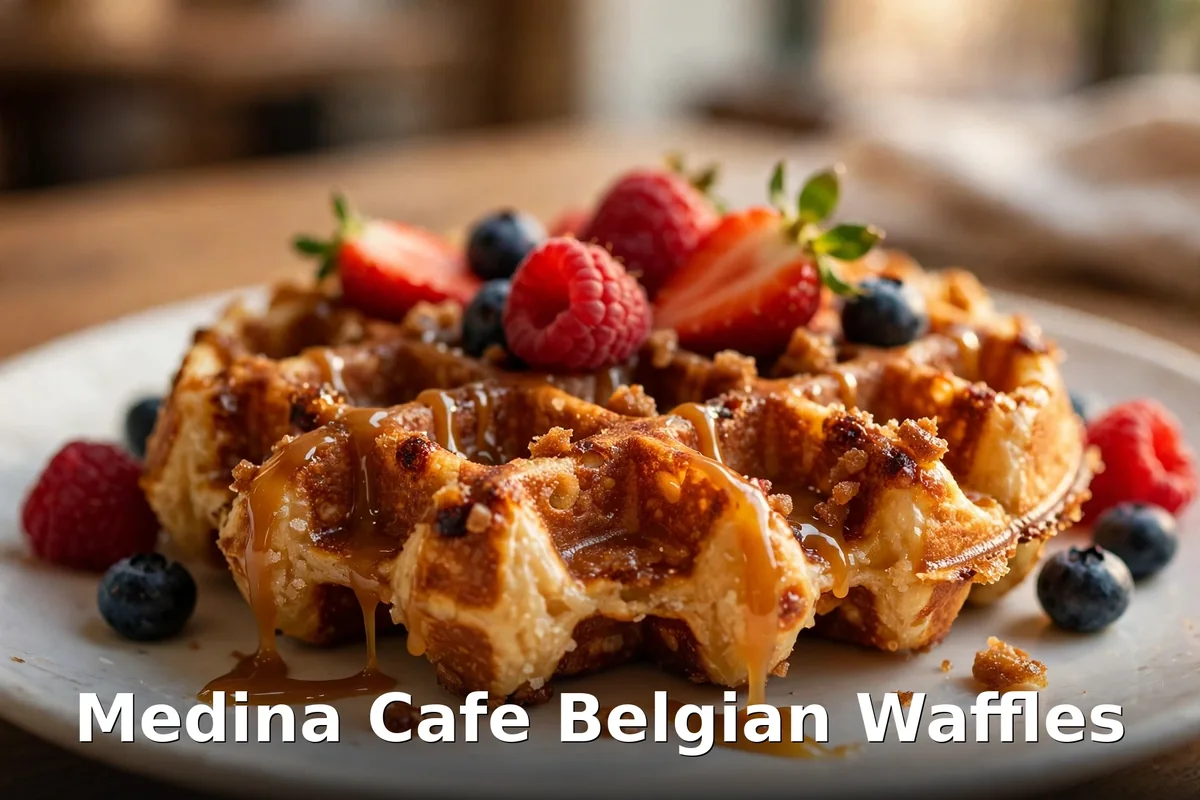 Medina Cafe Belgian waffles with berries - Mediterranean brunch Vancouver