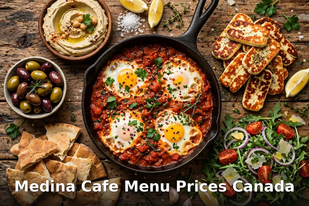 Medina Cafe menu prices Canada - Mediterranean brunch with shakshuka eggs and grilled halloumi