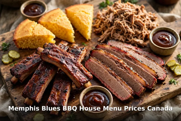 AI-generated BBQ ribs and brisket board photo with menu prices title, memphis blues bbq menu prices canada 2026