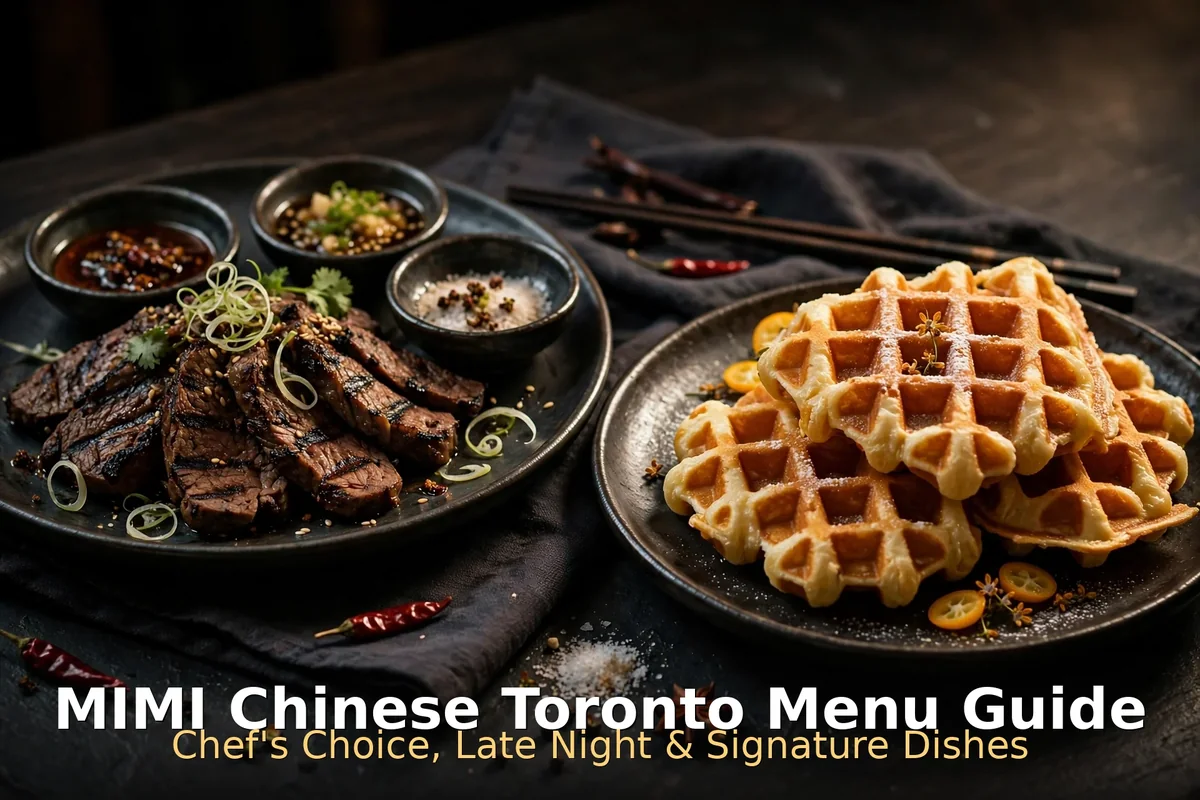 MIMI Chinese Toronto menu guide: charcoal-grilled beef with Chinese sauces and salts plus Chinese waffles dessert, Chef's Choice and Late Night dishes