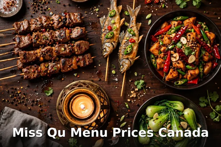 Miss Qu Barbecue menu prices Canada 2026 featured: AI-generated Sichuan BBQ skewer spread with PIL keyword overlay "Miss Qu Menu Prices Canada"