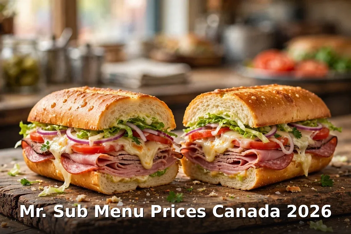 Mr. Sub Menu Prices Canada 2026, AI toasted sub photo with keyword text overlay