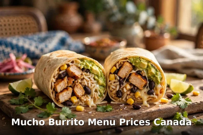 Mucho Burrito menu prices Canada - fresh chicken burrito with rice, beans and guacamole