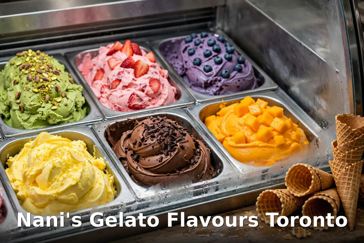 Nani's Gelato artisan gelato cups and scoops, pistachio and mango kulfi flavours, nanis gelato menu prices canada