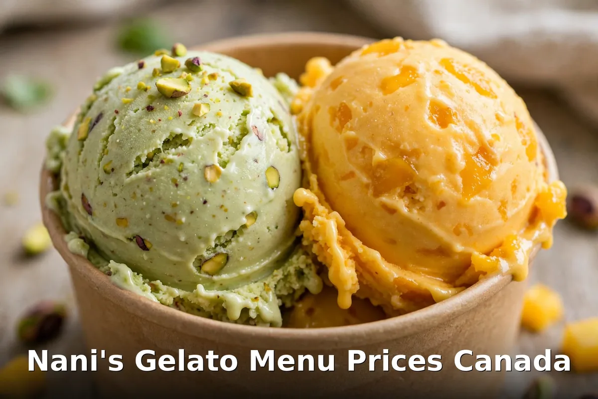 Nani's Gelato pistachio and mango kulfi gelato scoops, nanis gelato menu prices canada