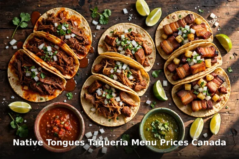 Native Tongues menu prices, authentic Mexican taqueria spread with tacos and margaritas at Native Tongues Calgary Canada 2026
