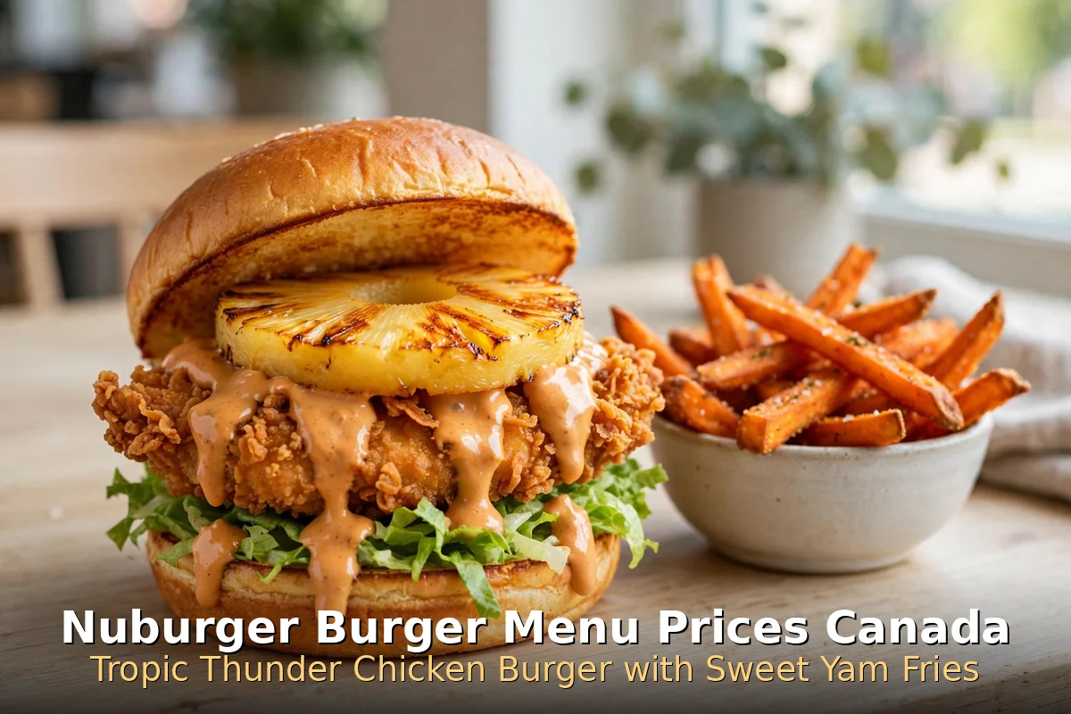 Nuburger veggie burger menu prices Manitoba: homemade beet veggie burger with sweet yam fries